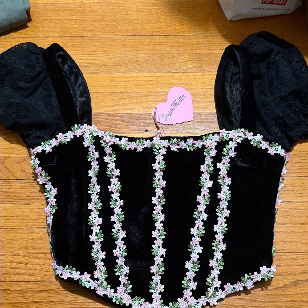 Dolls Kill Sugar Thrillz Black Velvet Floral Blouse